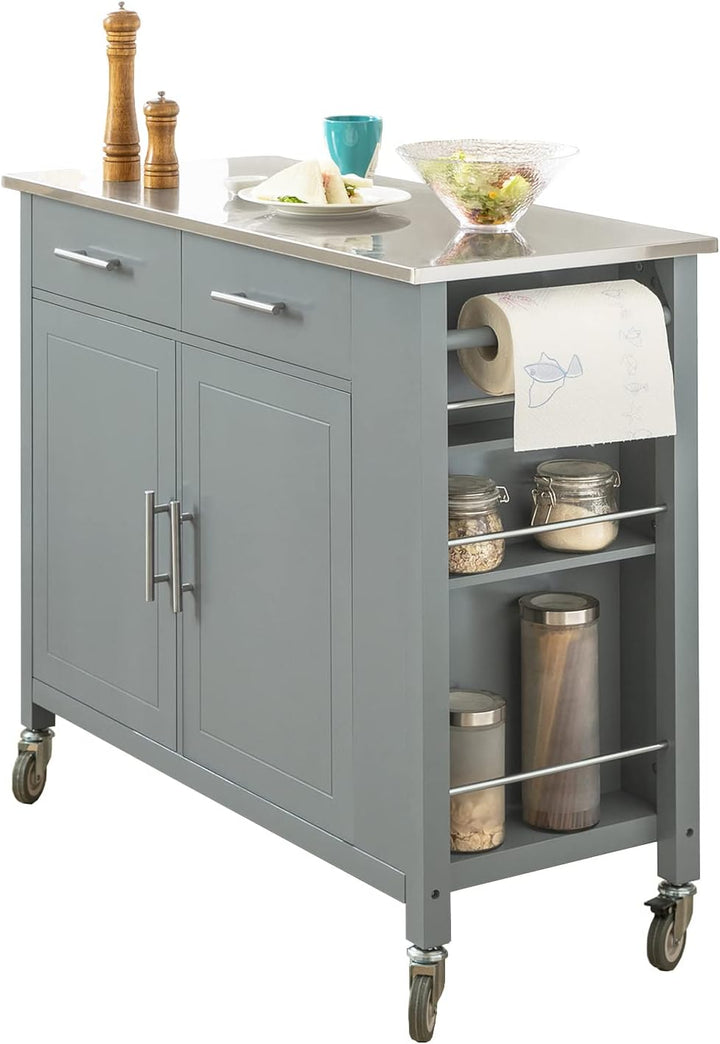 SoBuy FKW108-HG Design Küchenwagen mit Edelstahlplatte Kücheninsel mit Seitenregal Küchenschrank Rol