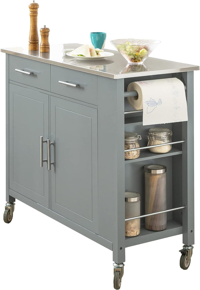 SoBuy FKW108-HG Design Küchenwagen mit Edelstahlplatte Kücheninsel mit Seitenregal Küchenschrank Rol