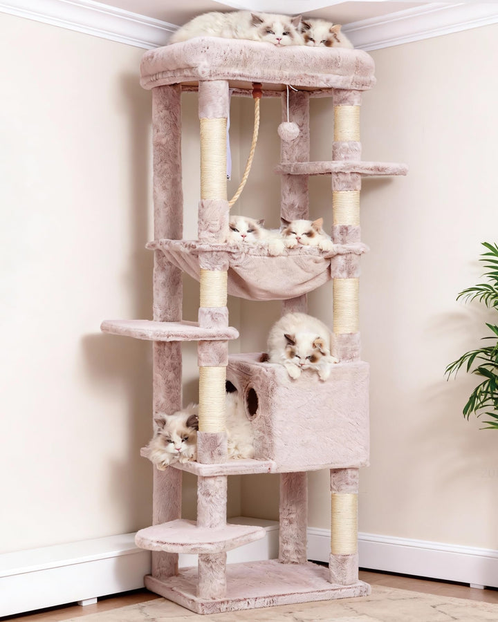 Heybly Kratzbaum, mit Decken, für grosse Katze, Katzenbaum, grosse Plattformen, Höhle, 50 x 50 x 153
