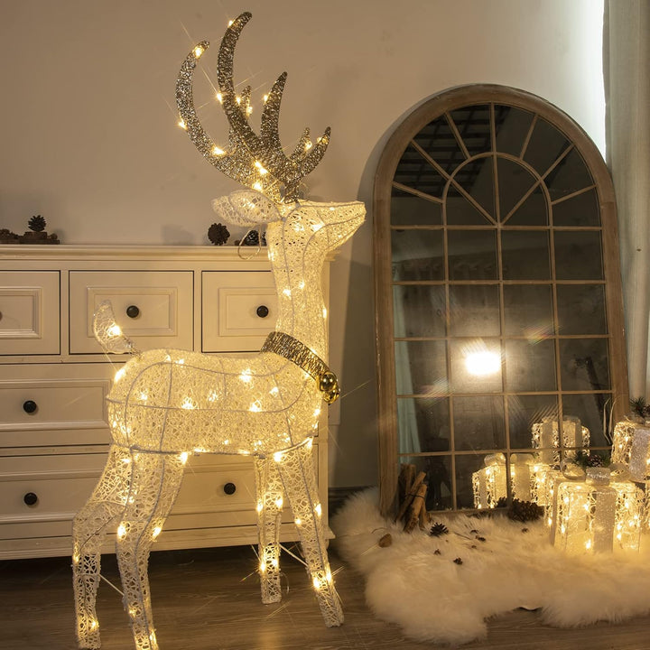 DELICHTER LED Rentier Metall Gold Weiss Eisen Rahmen Beleuchtet Weihnachtshirsch warm weiss Weihnach