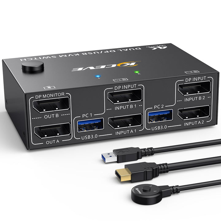 8K DisplayPort KVM Switch 2 PC 2 Monitore 8K@30Hz 4K@144Hz, Dual Monitor KVM Switch mit DisplayPort