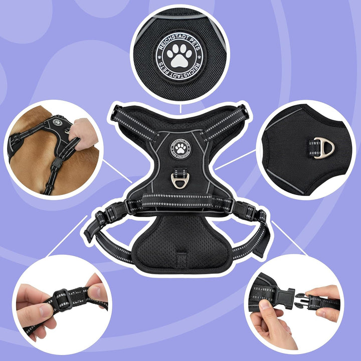 Reichstadt Pets Hundegeschirr Mini Hunde 25RSP083 Black XS | Verstellbares No-Pull Geschirr mit Grif