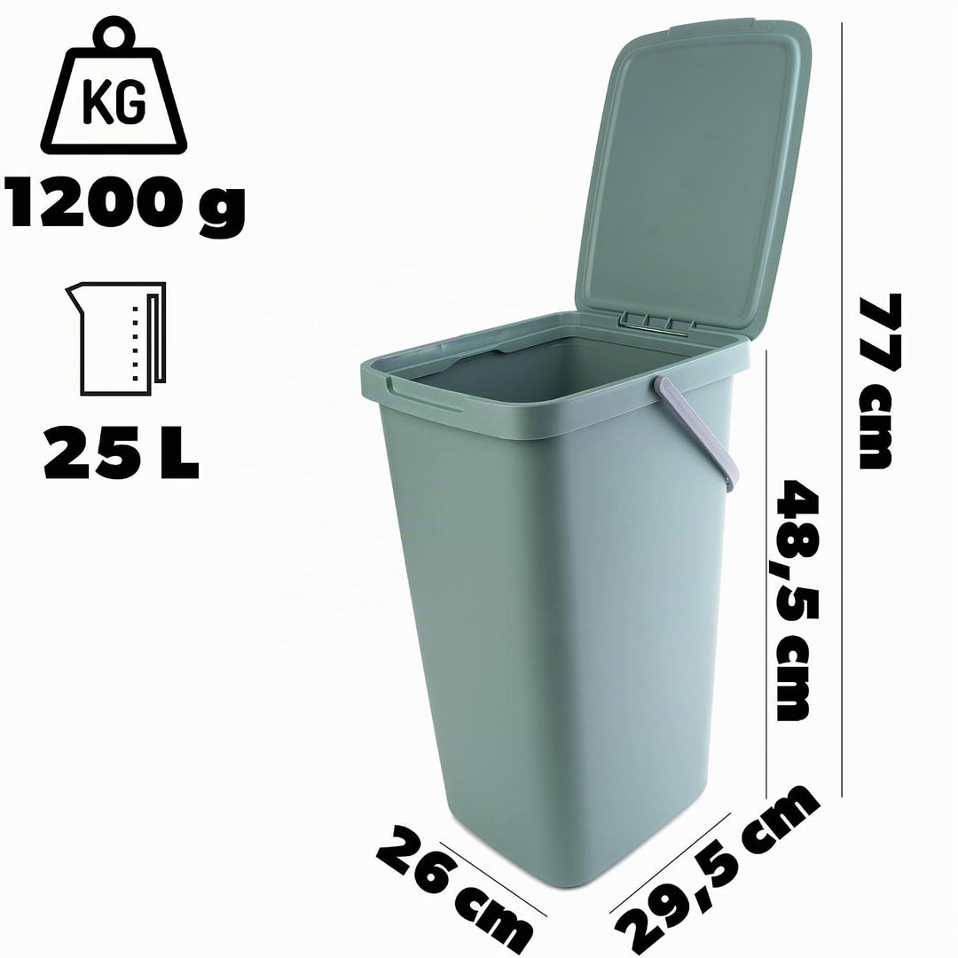 KADAX Abfallbehälter 25L, 3er Set, Abfalleimer aus Plastik mit Deckel und Griff, Mülleimer für Müllt