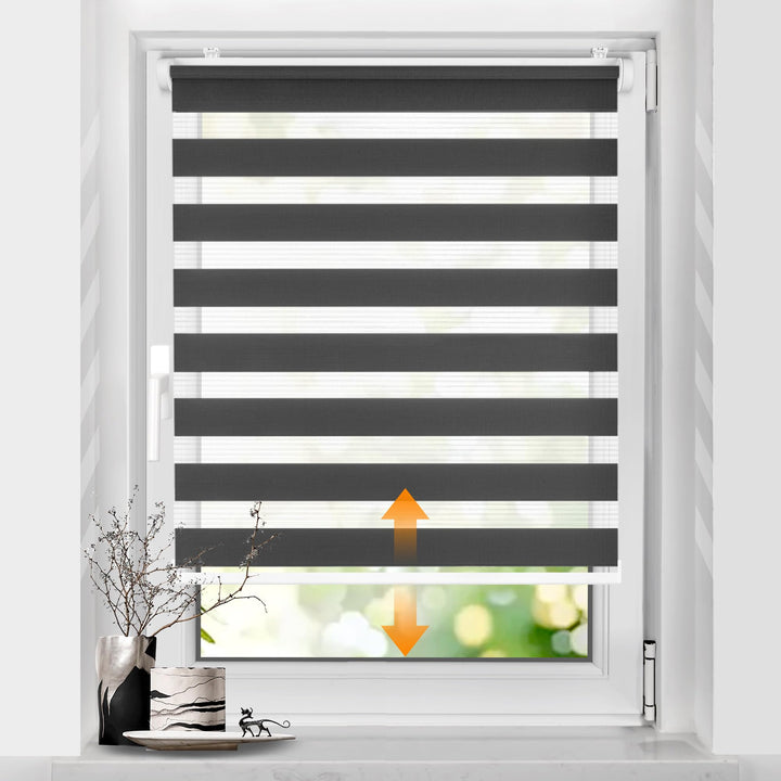 SBARTAR Doppelrollo schnurlos Klemmfix Rollos für Fenster ohne Bohren & zum Bohren, Anthrazit B95 x