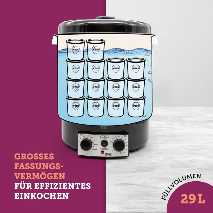 WECK Einkochautomat WAT35-A Kunststoff mit Präzisionsthermostat, Auslaufhahn & Zeitschaltuhr – 29L E