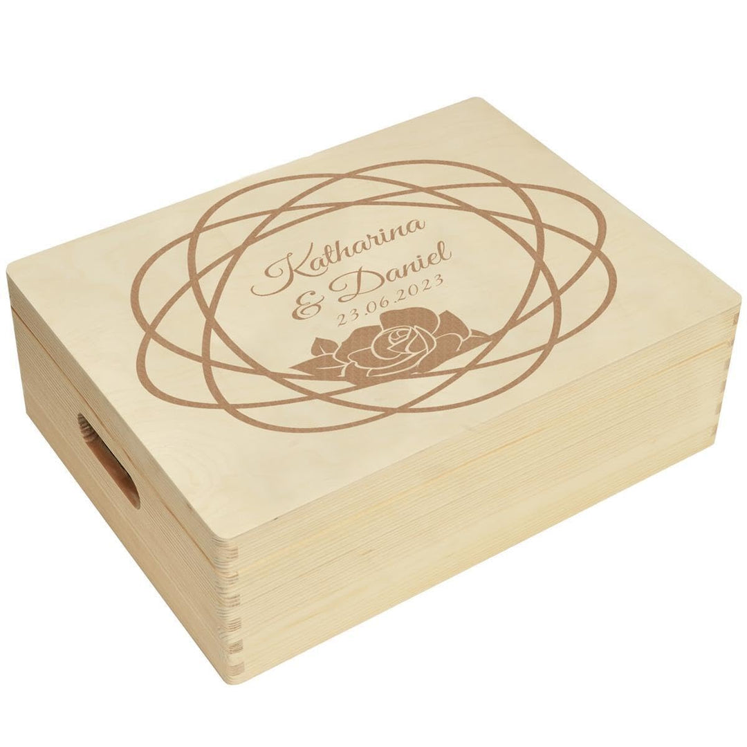 Holzbox zur Hochzeit Personalisiert Kranz Rose 40x30x14cm Truhe 40x30x14cm Kranz Rose, 40x30x14cm Kr