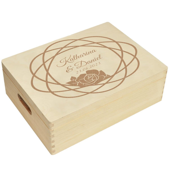 Holzbox zur Hochzeit Personalisiert Kranz Rose 40x30x14cm Truhe 40x30x14cm Kranz Rose, 40x30x14cm Kr