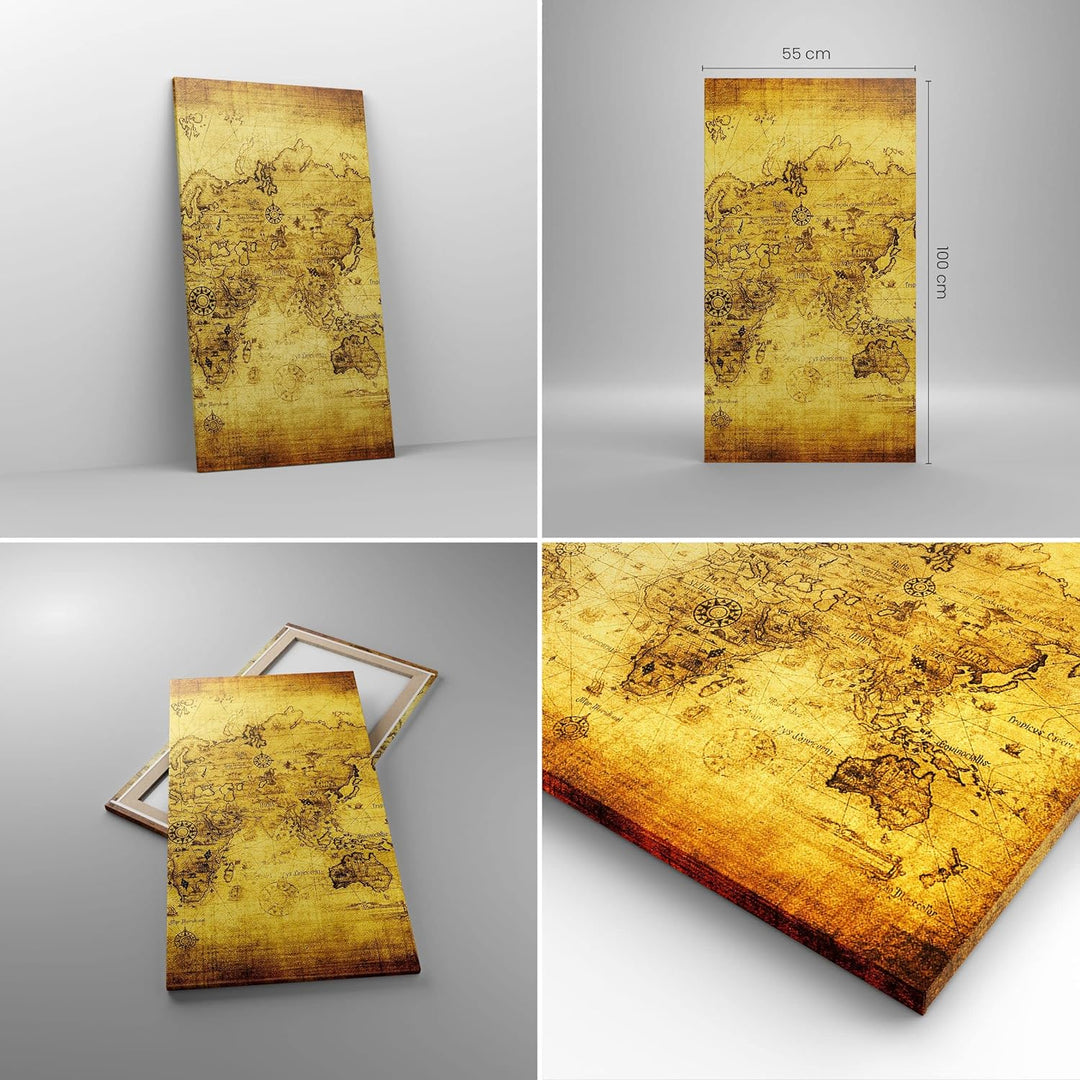 Bilder auf Leinwand 55x100cm Leinwandbild mit Rahmen Karte Welt Kontinente Gross Wanddeko Bild Schla