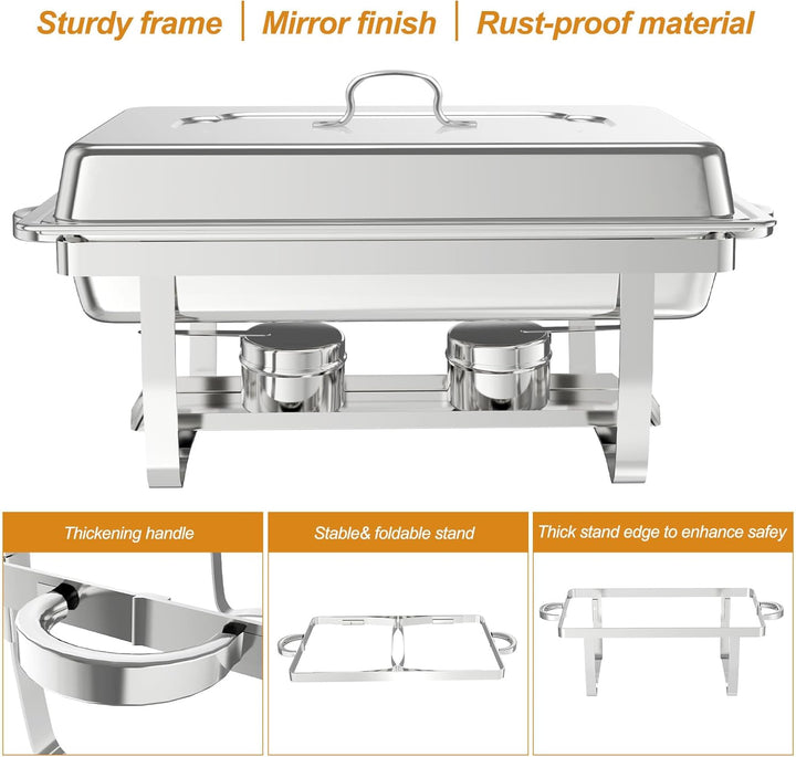 NArra 4er Pack Chafing Dish Buffet Set, 9L Rechteckige Catering Servierplatten aus Edelstahl mit Spe