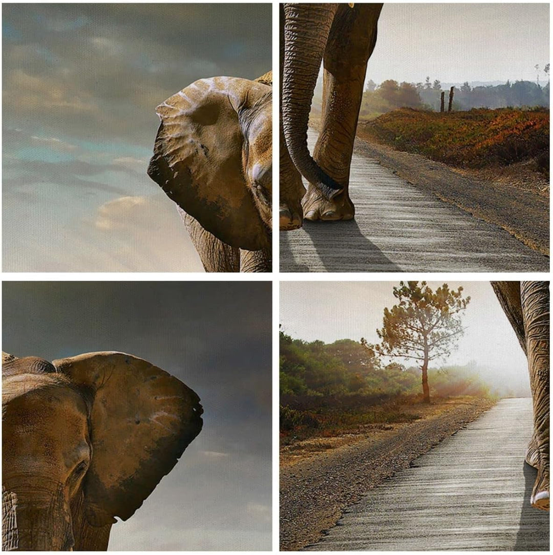 Panorama Bilder auf Leinwand Elefant Strasse Landschaft Leinwandbild 90x30cm Wandbilder Dekoration W