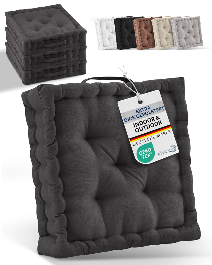 Beautissu 2er Set Bodenkissen Sitzkissen 50x50 cm - Dickes Matratzenkissen 10cm - 100% Baumwolle Stu