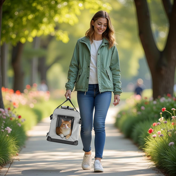 Fudajo Faltbare Transportbox für Haustiere, Grösse M (60x42x44 cm), mit Tragegriff und Liegedecke M