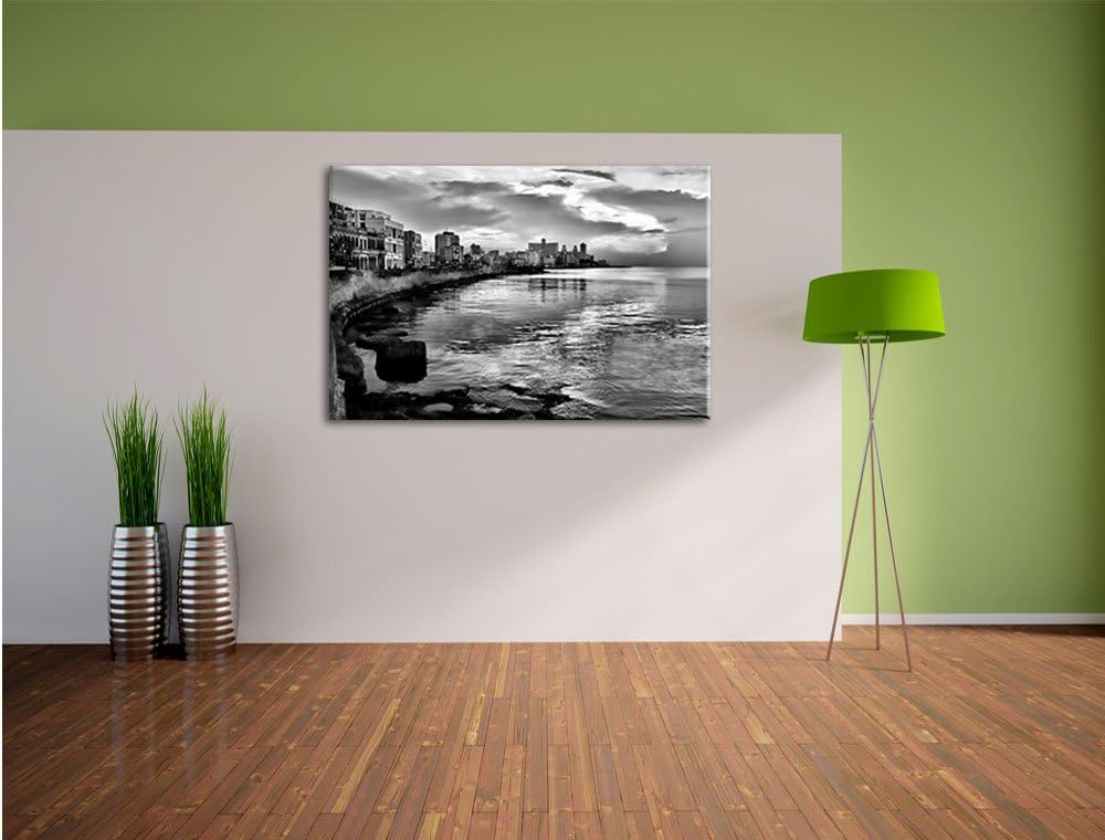 Pixxprint Blick auf Stadt am Meer / 100x70cm Leinwandbild bespannt auf Holzrahmen/Wandbild Kunstdruc