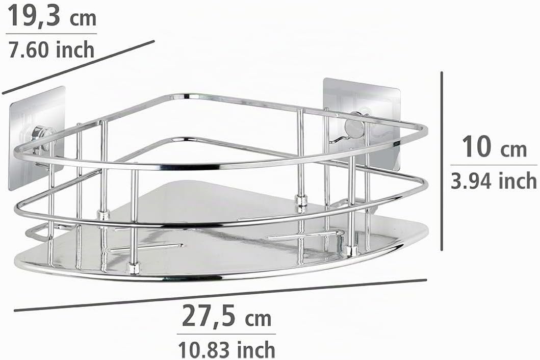 WENKO Turbo-Loc® Edelstahl Eckablage Quadro - Befestigen ohne bohren, Edelstahl rostfrei, 27.5 x 10