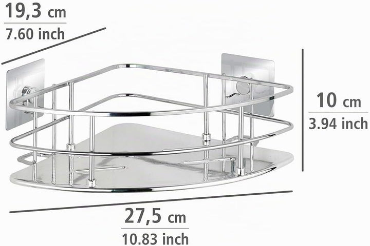 WENKO Turbo-Loc® Edelstahl Eckablage Quadro - Befestigen ohne bohren, Edelstahl rostfrei, 27.5 x 10