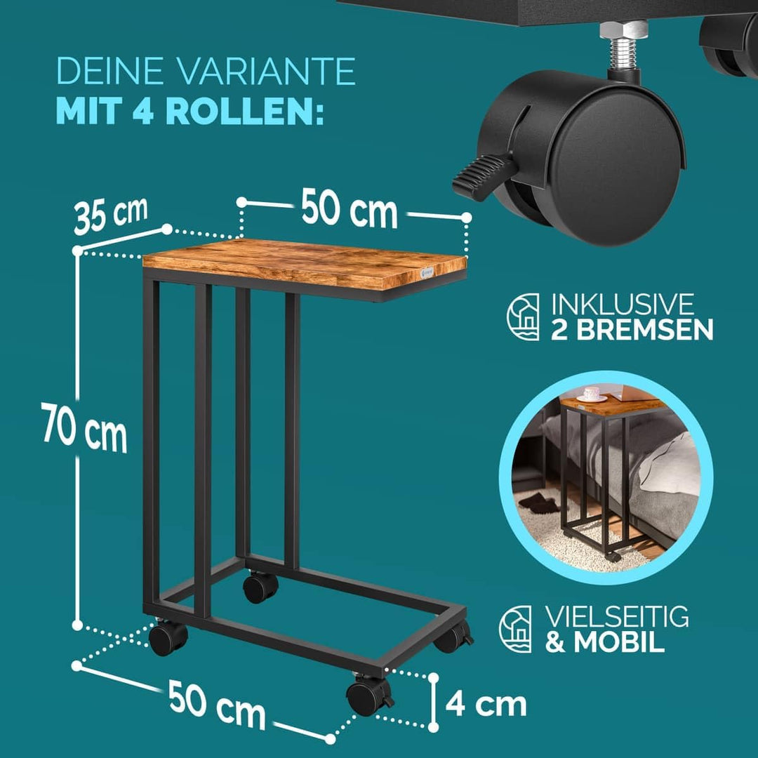 Casaria® 2X Beistelltisch mit Rollen 50x35x70cm C Form Holz Metall 40kg Belastbarkeit Wohnzimmer Sch