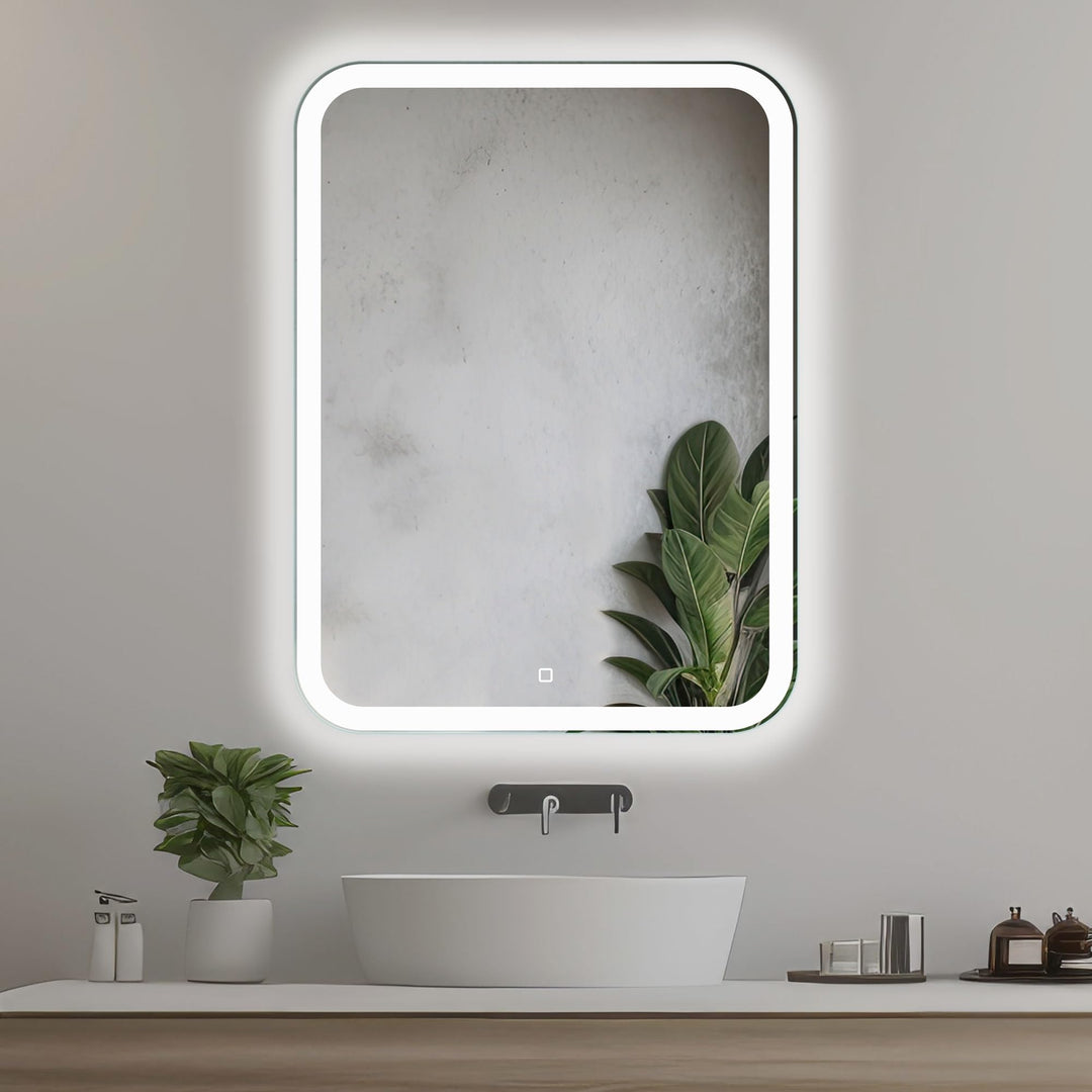 Venti 60x80cm Vertikaler Badezimmerspiegel mit LED Beleuchtung, Beleuchteter Badspiegel mit Touch Sc