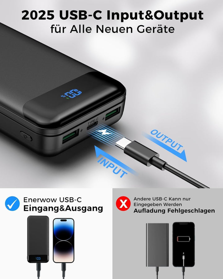 Power Bank, 27000mAh PowerBank mit PD3.0 & QC4.0 Schnellladung, USB C (IN & Out) Externer Handy Akku