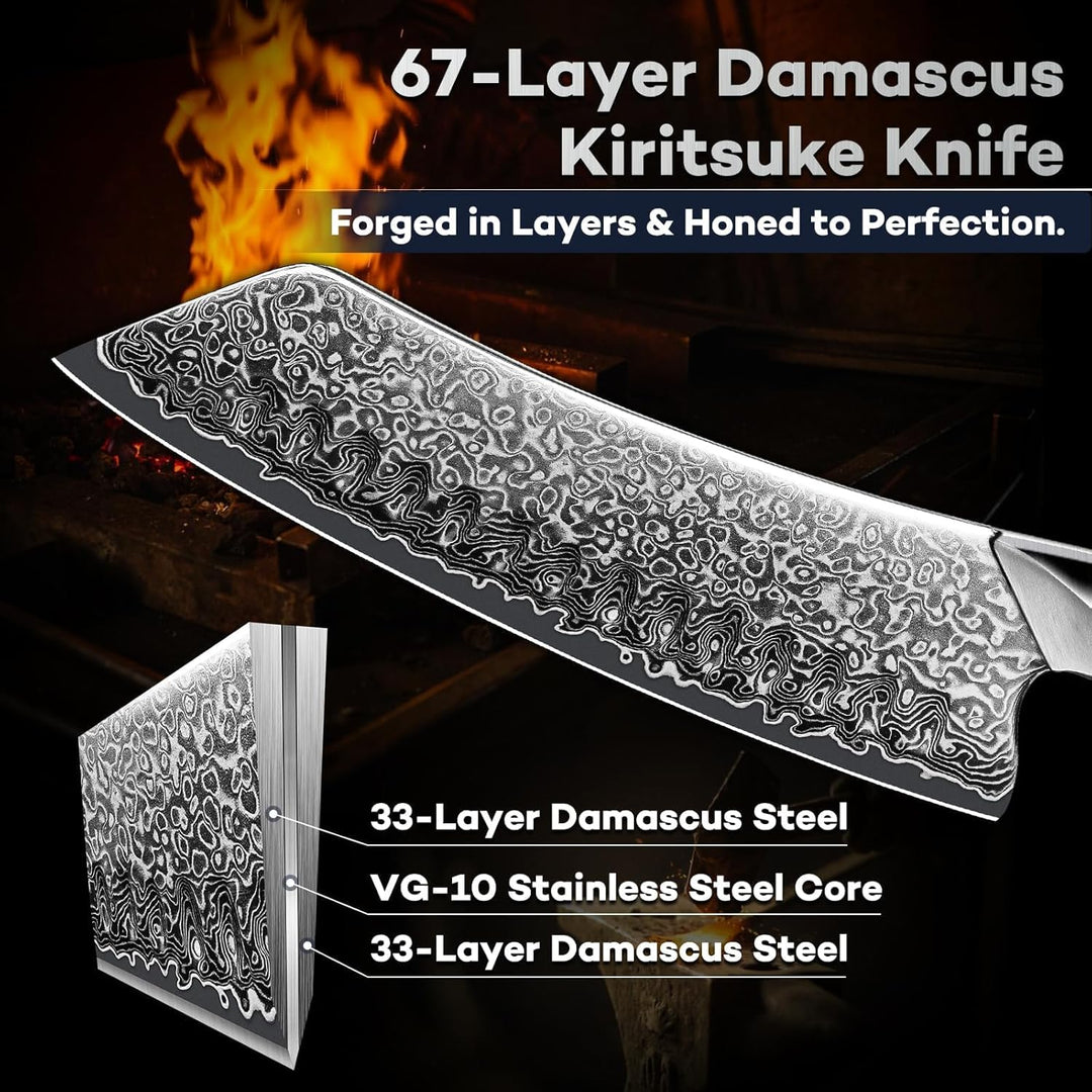 DRAGON RIOT Damastmesser, Japanisches Fleischmesser extrem scharf, Handgeschmiedete Kochmesser profi