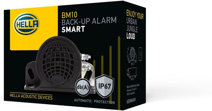 HELLA Rückfahrwarner BM10 - 110dB(A) - Starkton - Gehäusefarbe: schwarz - geschraubt - Stecker: Schr