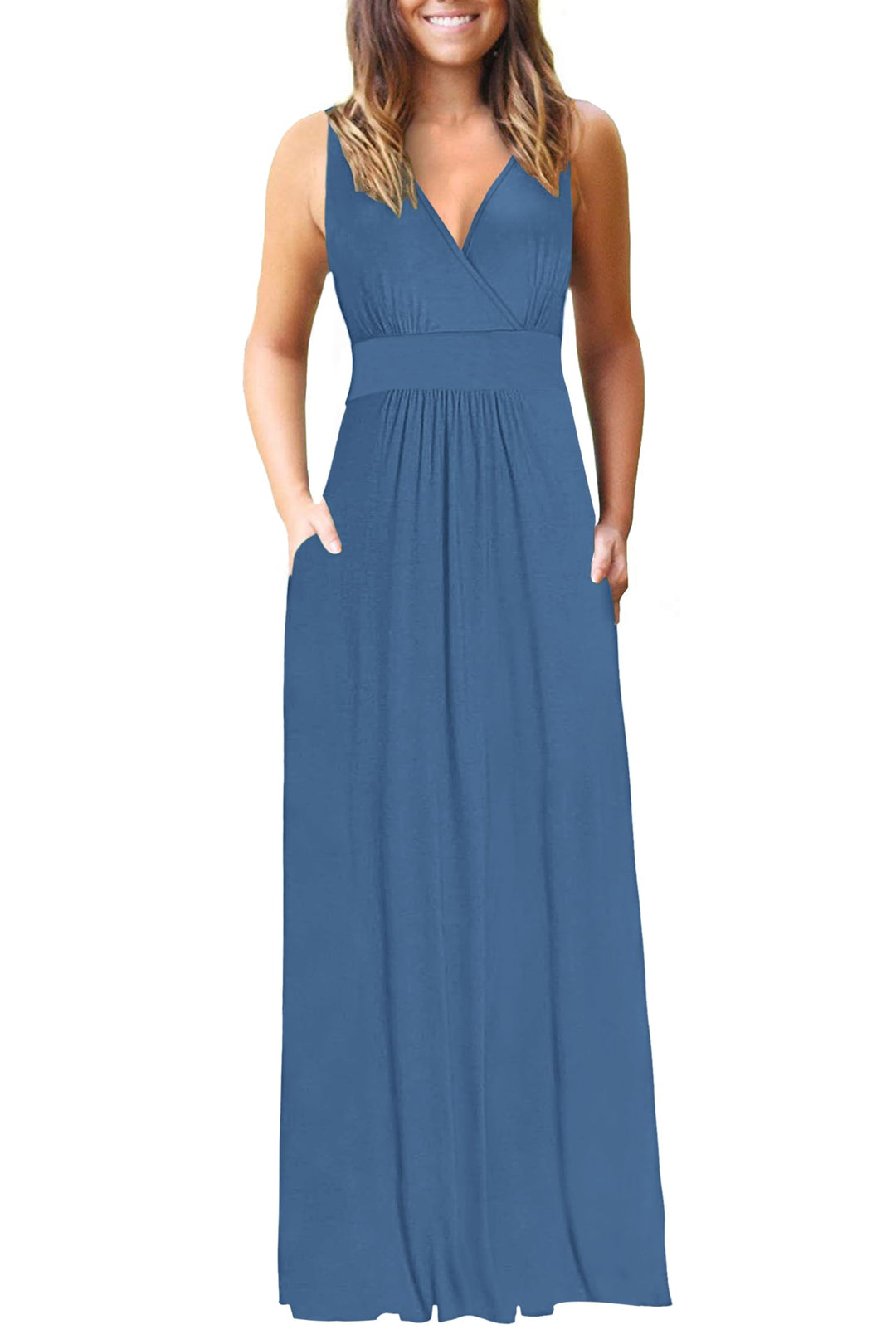 AUSELILY Sommerkleid Damen Lang ärmellos Maxikleider Wickelkleid Sommer Kleid Elegant Tiefem V-Aussc