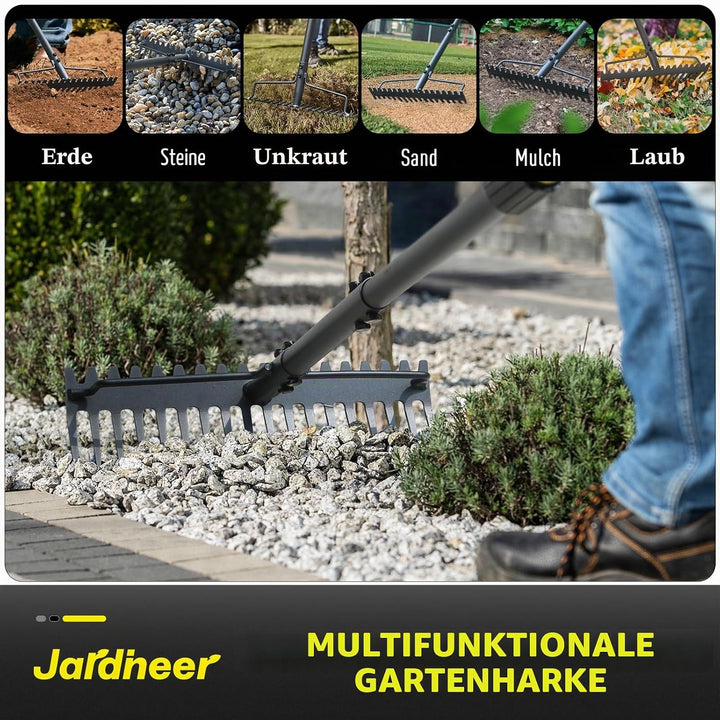 Jardineer Garten Rechen, 150cm Langstiel Metall Rechen, Harke Garten Mit Stiel für Kies, Felsen, Ras