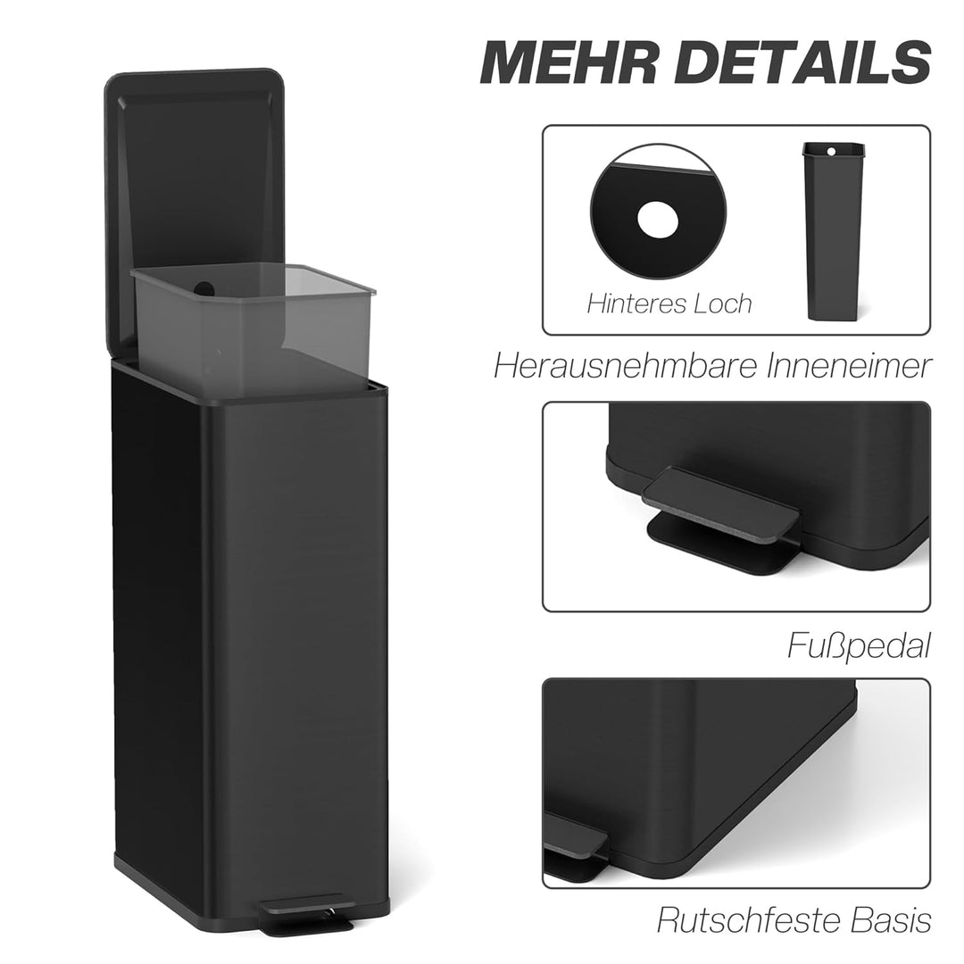 HOMCOM Mülleimer 20 L Treteimer mit Softclose-Deckel und Pedal Abfalleimerinkl. Inneneimer Abfallsam