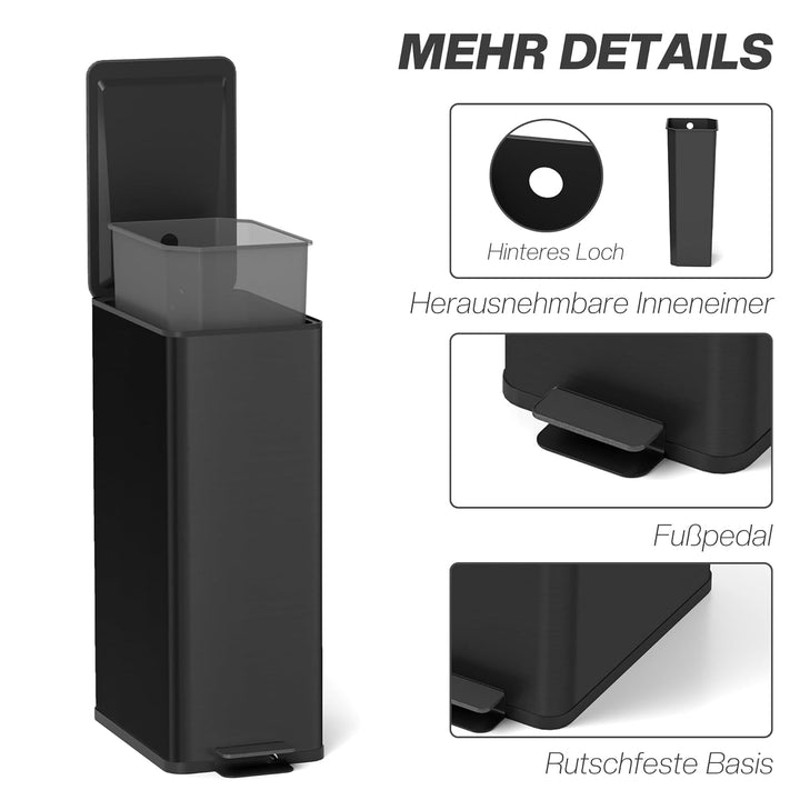 HOMCOM Mülleimer 20 L Treteimer mit Softclose-Deckel und Pedal Abfalleimerinkl. Inneneimer Abfallsam