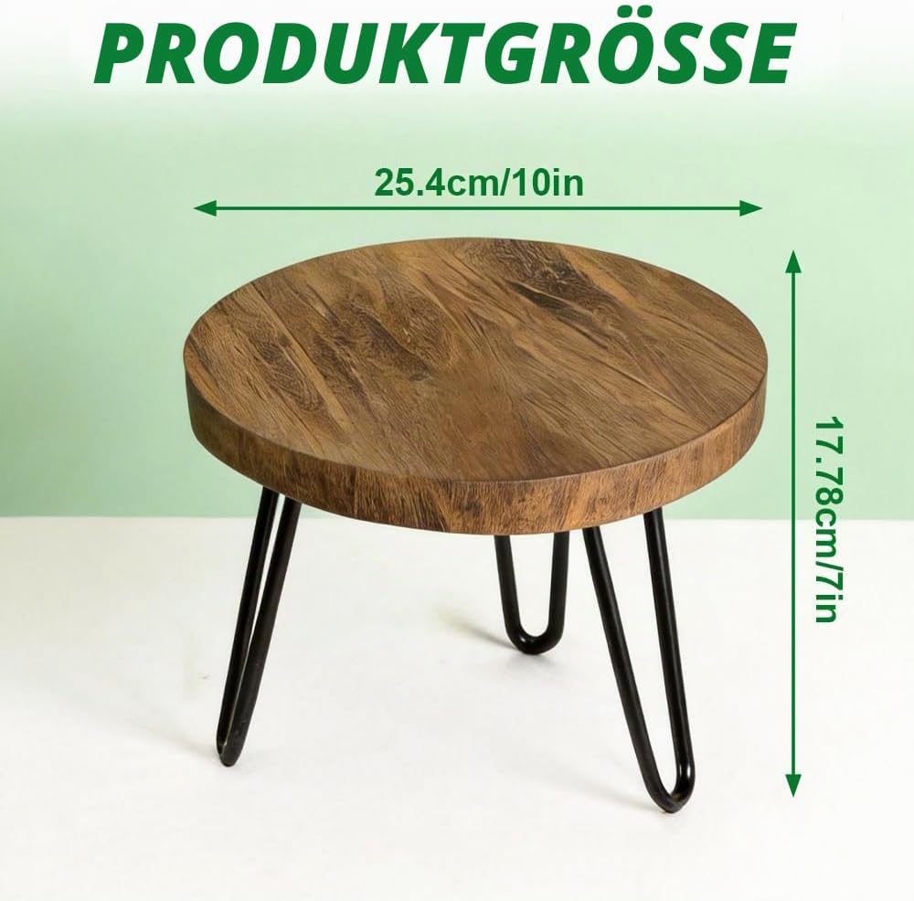 Blumenständer Holz, 25 x 17 cm, Rund Pflanzenständer Holz, Pflanzenhocker mit 3 Beinen, Blumenhocker