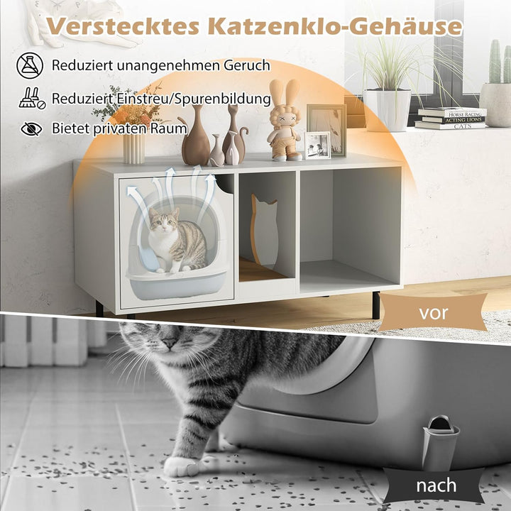 COSTWAY Katzenschrank für Katzentoilette, Katzenklo Schrank mit Kratzbrett & Eingang in Katzenform &