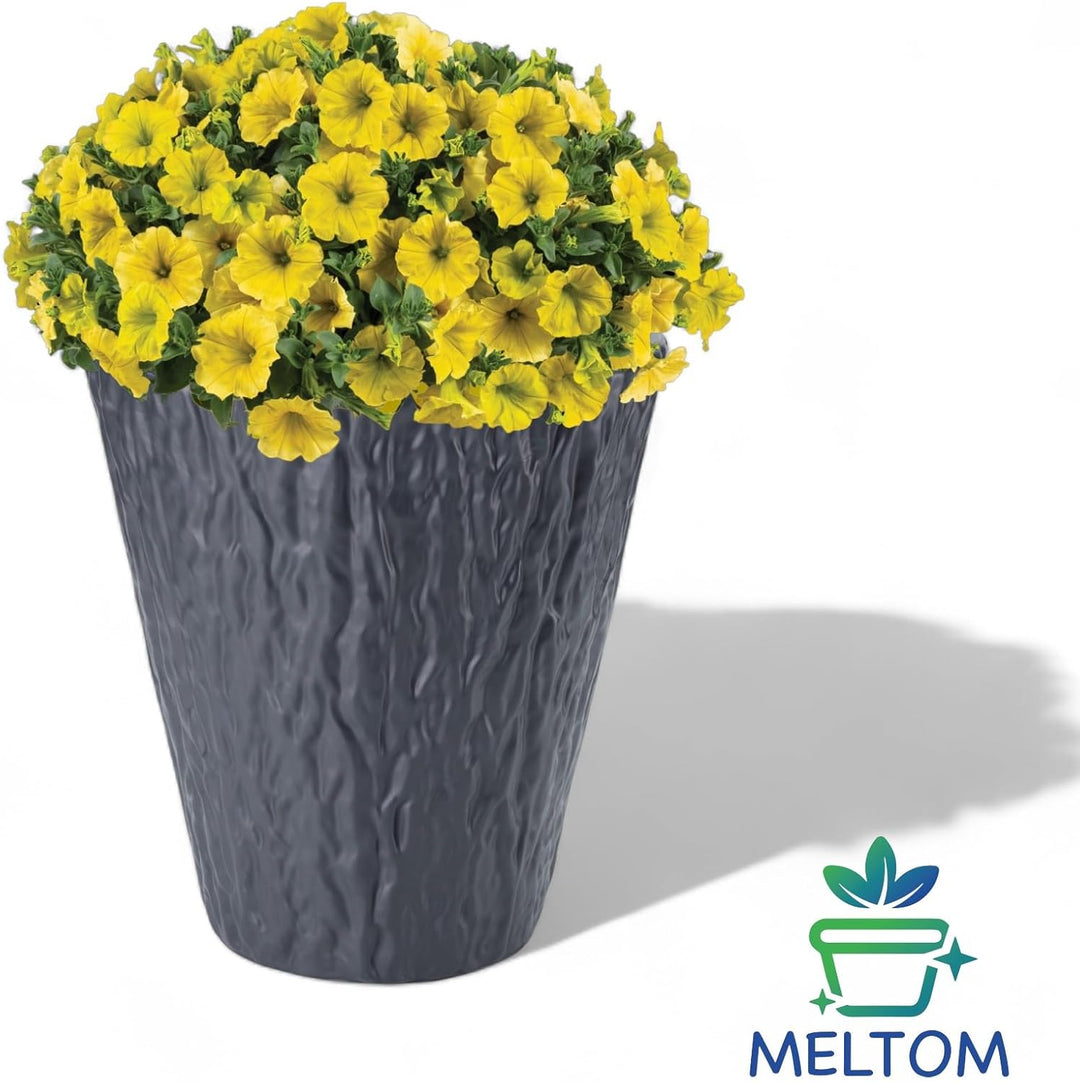 MELTOM Blumenkübel Blumentopf Rund Slim 3D Effekt Pflanzkübel mit Herausnehmbaren Einsatz Grösse L A