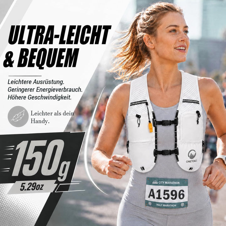 Laufweste Damen mit 500ml Trinkflasche/2L Trinkblase, Leichter Trinkrucksack Laufen Herren 6L, Runin