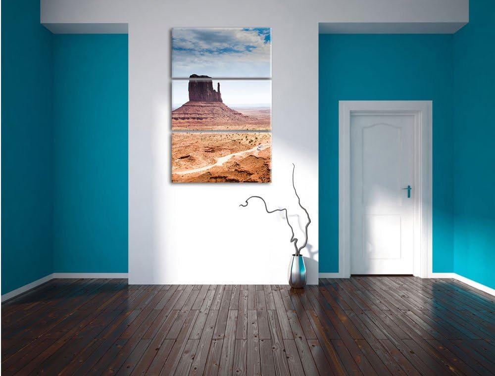 Pixxprint Monument Valley als Leinwandbild | Grösse: 3 Teilig (120x80) | Wandbild| Kunstdruck | fert
