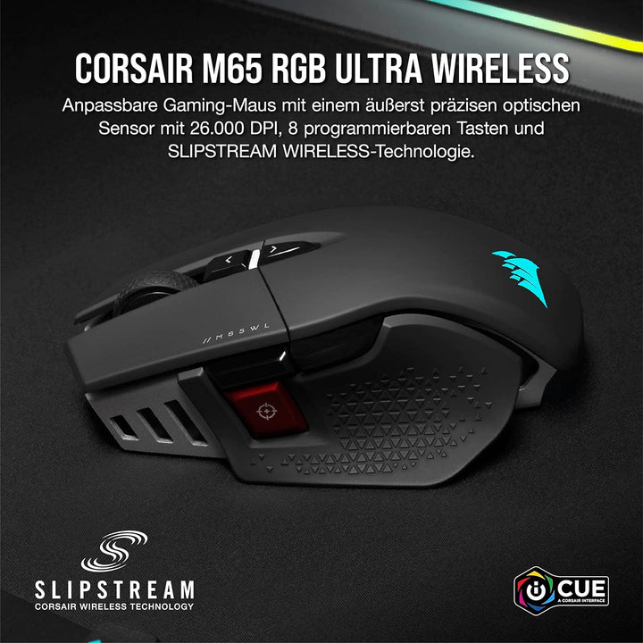 CORSAIR M65 RGB ULTRA WIRELESS Tunable FPS Gaming Mouse - 26.000 DPI - Sub-1ms Wireless - Gewichtssy