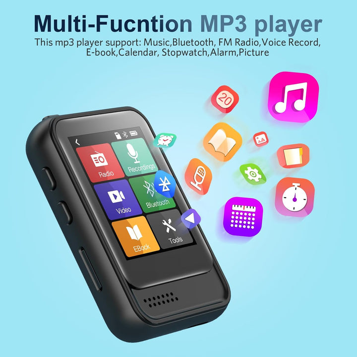 QNGEE Bluetooth-MP3-Player, tragbarer Musik-Player mit 16 GB internem Speicher, unterstützt FM-Radio