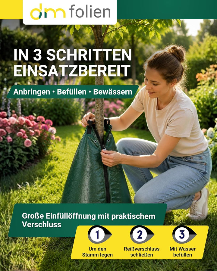 dm-folien Baumbewässerungsbeutel mit Schloss I 75 Liter I 1 Stück I Bewässerungssack aus robustem PV