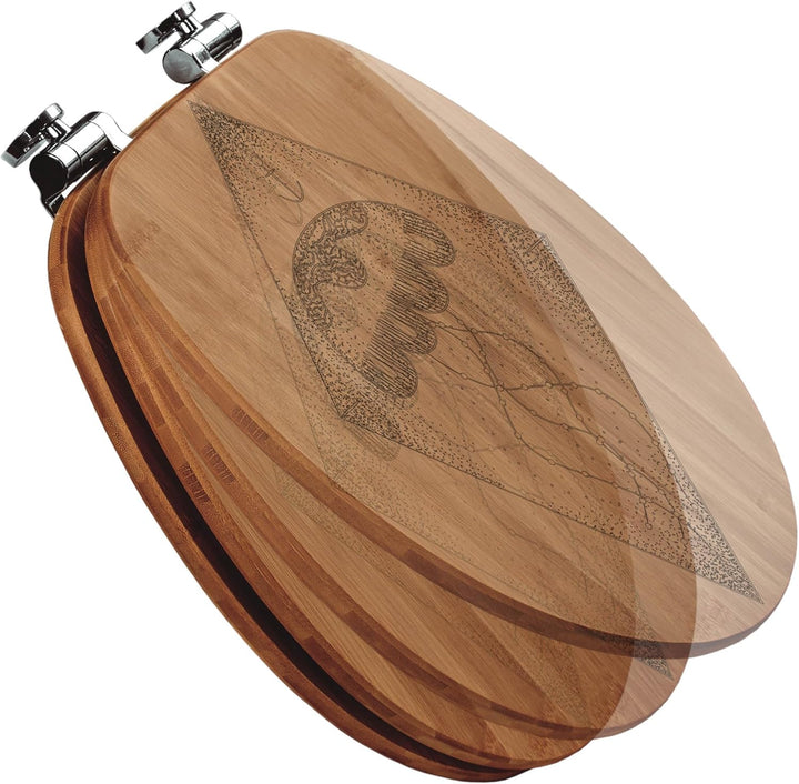 banjado® Hochwertig gravierter Design WC Sitz Bambus Absenkautomatik Quallenprisma/Toilettendeckel m