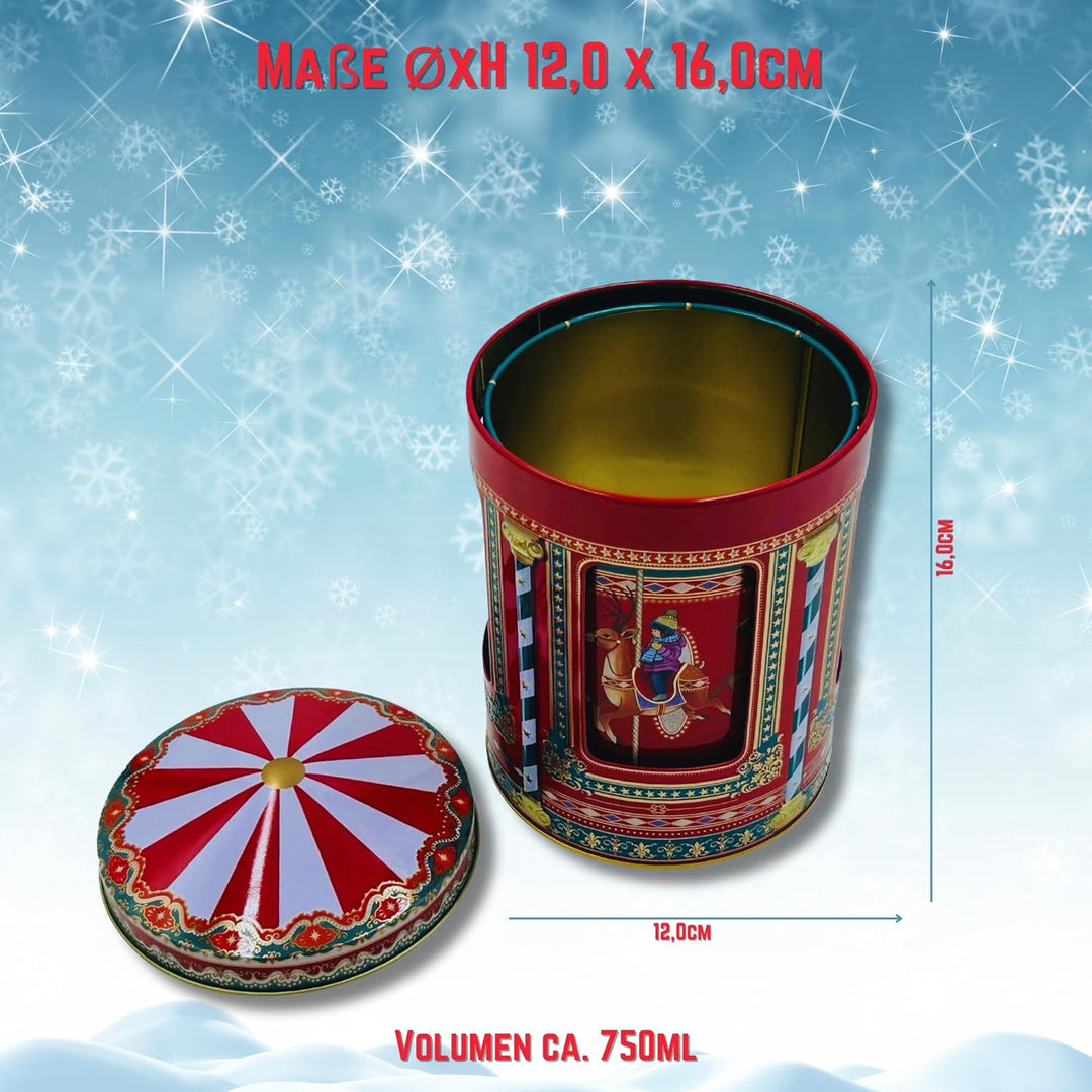Winter Karussell Spieluhrdose - Dose, Gebäckdose, Aufbewahrungsdose, Keksdose, Blechdose - lebensmit