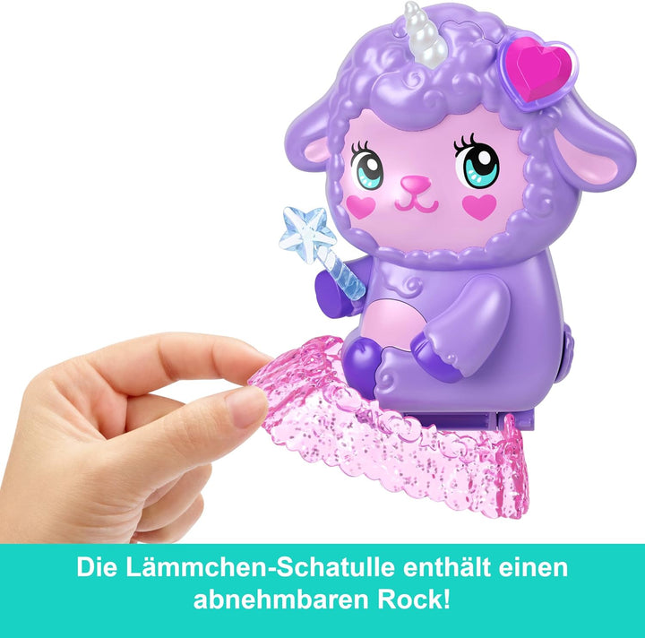 Polly Pocket Puppen und Spielset, Traumland-Schatulle in Lammform, Reisespielzeug mit 1 Minipuppe, H