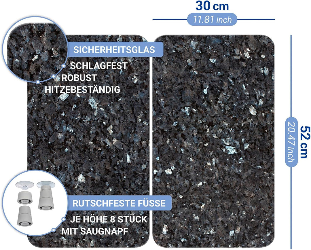 Maximex Herdabdeckplatte Universal Blauer Marmor 2er Set - 2er Set, Abdeckplatten für alle Herdarten