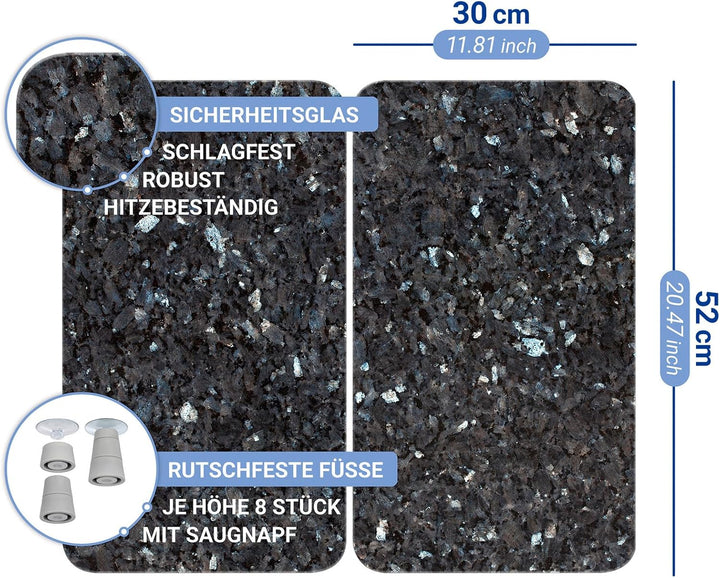 Maximex Herdabdeckplatte Universal Blauer Marmor 2er Set - 2er Set, Abdeckplatten für alle Herdarten
