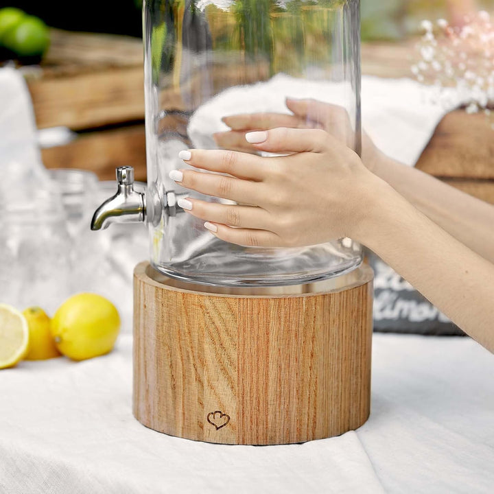 SPRINGLANE Glas Getränkespender 5 L Greta mit Edelstahl-Zapfhahn & Ständer aus Eichenholz, Limonaden
