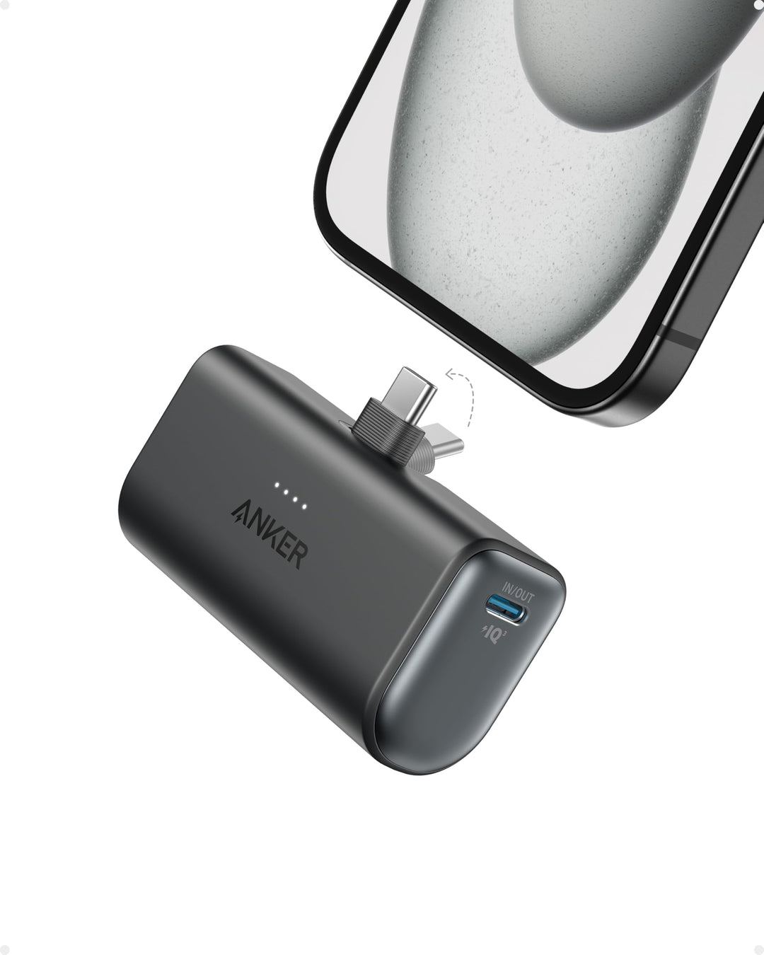 Anker Nano Powerbank, 5000mAh Powerbank 22,5W, Integrierter Faltbarer USB-C Konnektor, Kompatibel mi