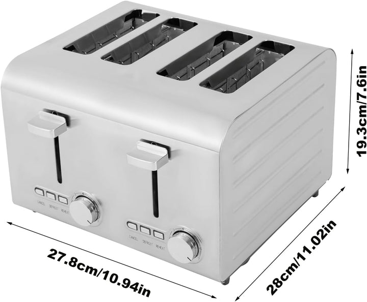 Toaster 4 Scheiben 1500W, Automatik-Langschlitztoaster, 7 Bräunungsstufen, Einstellbare Temperatur,