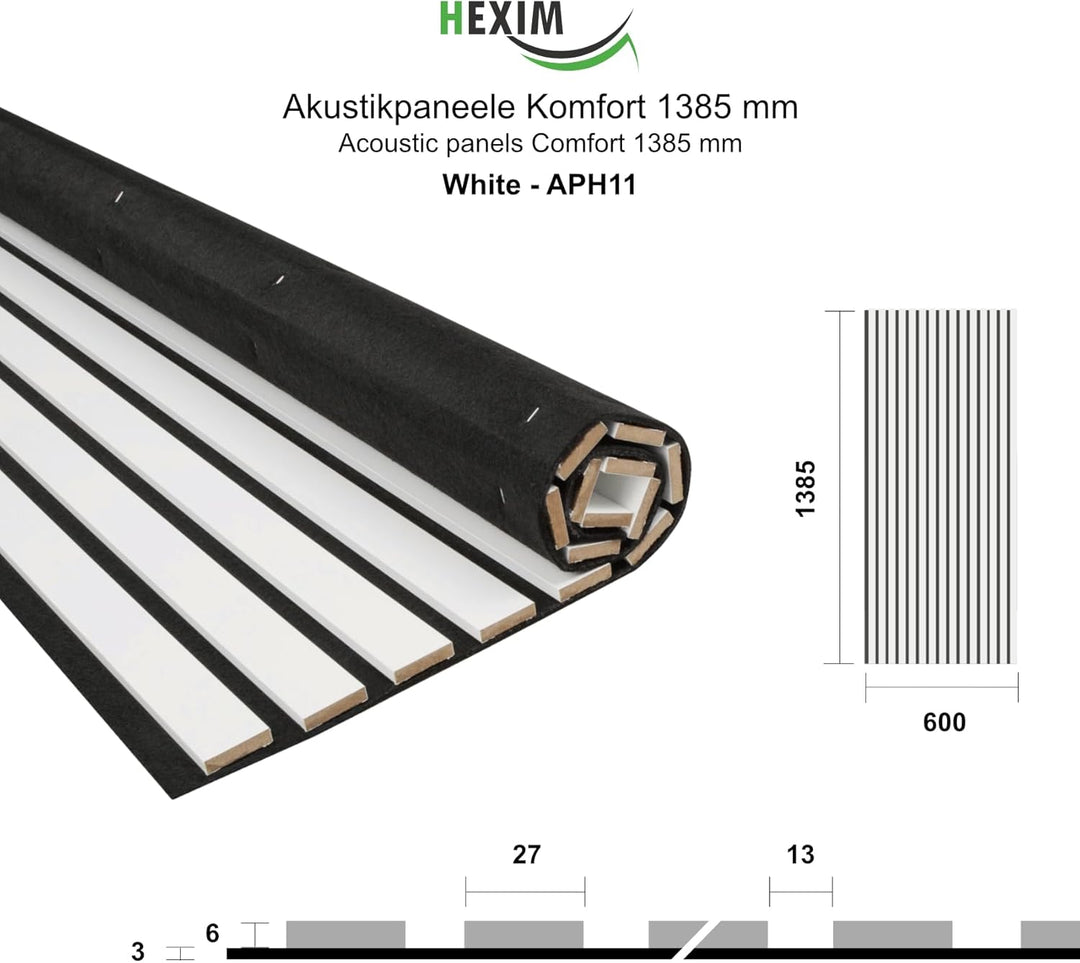 HEXIM Akustikpaneele 4 Stück 138,5x60cm Holz Comfort - flexible Holzpaneele Platten Lamellenwand Hol