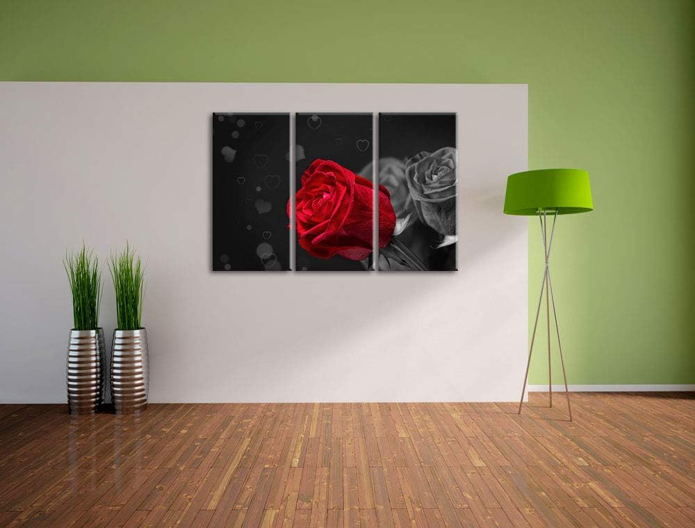 rote Rosen zum Valentinstag schwarz/weiss 3-Teiler Leinwandbild 120x80 Bild auf Leinwand, XXL riesig