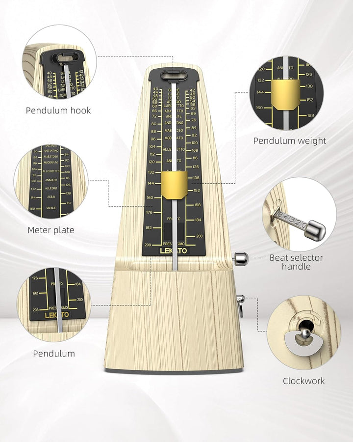 LEKATO Mechanisches Metronom mit metallenes Getriebe, Universales Metronom mit Glocke für Klavier Gi