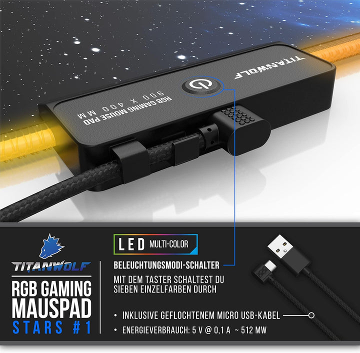 CSL-Computer – XXL RGB Gaming Mauspad – LED Schreibtischunterlage – 900 x 400 mm Übergrösse – XXL Ma