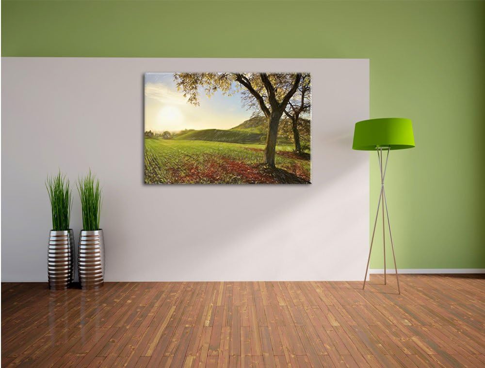 Pixxprint Landschaft im Herbst Kunst Buntstift Effekt, Format: 100x70 auf Leinwand, XXL riesige Bild