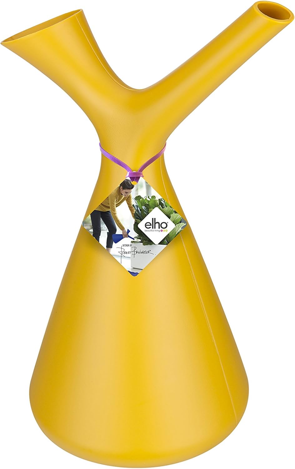 Elho Plunge Giesskanne 20 - Giesskanne für Innen & Zubehör - Ø 15.0 x H 29.5 cm - Gelb/Ocker (Packun